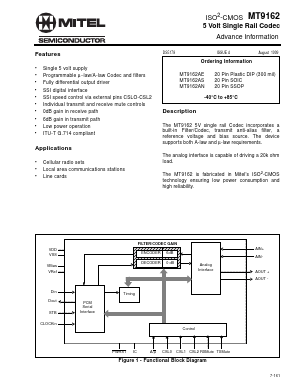 MT9162AS Datasheet PDF Mitel Networks