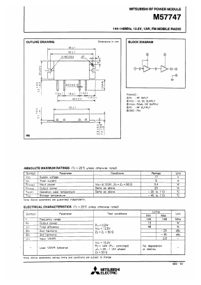 M57747 Datasheet PDF MITSUBISHI ELECTRIC 
