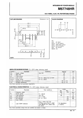 M67748HR Datasheet PDF MITSUBISHI ELECTRIC 