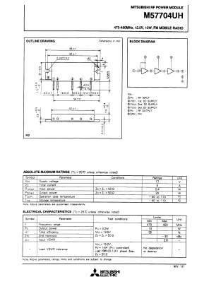 M57704UH Datasheet PDF MITSUBISHI ELECTRIC 
