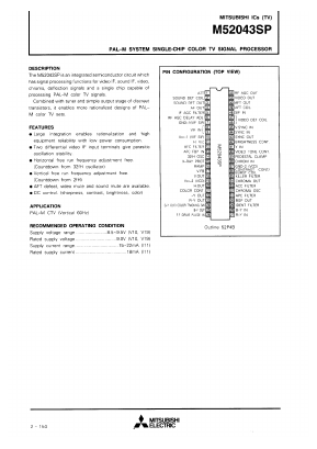 M52043SP Datasheet PDF MITSUBISHI ELECTRIC 