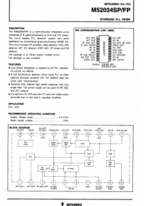 M52034SP Datasheet PDF MITSUBISHI ELECTRIC 