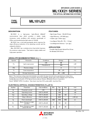 ML101J21 Datasheet PDF MITSUBISHI ELECTRIC 