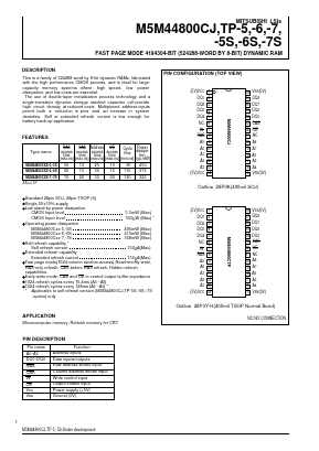 M5M44800CJ-5 Datasheet PDF MITSUBISHI ELECTRIC 