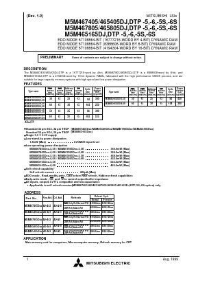 M5M467405DJ-5 Datasheet PDF MITSUBISHI ELECTRIC 