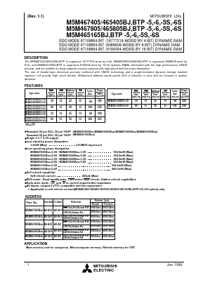M5M465165BJ-6S Datasheet PDF MITSUBISHI ELECTRIC 