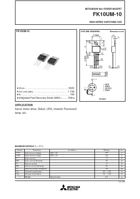 FK10UM-10 Datasheet PDF MITSUBISHI ELECTRIC 