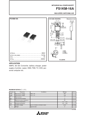 FS1KM-16A Datasheet PDF MITSUBISHI ELECTRIC 