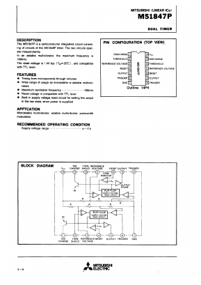 M51847 Datasheet PDF MITSUBISHI ELECTRIC 