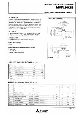 MGF1902B Datasheet PDF MITSUBISHI ELECTRIC 