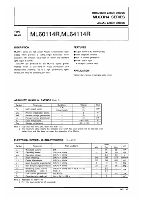 ML60114R Datasheet PDF MITSUBISHI ELECTRIC 