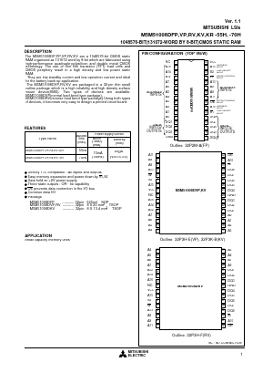 M5M51008DKV-70H Datasheet PDF MITSUBISHI ELECTRIC 