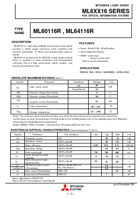 ML60116 Datasheet PDF MITSUBISHI ELECTRIC 
