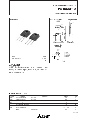 FS16SM-10 Datasheet PDF MITSUBISHI ELECTRIC 