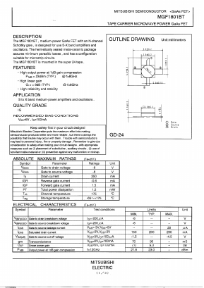 MGF1001BT Datasheet PDF MITSUBISHI ELECTRIC 