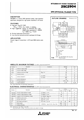 2SC2904 Datasheet PDF MITSUBISHI ELECTRIC 