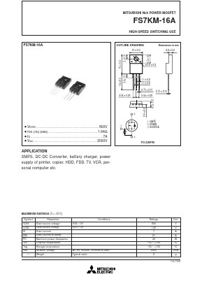 FS7KM-16A Datasheet PDF MITSUBISHI ELECTRIC 