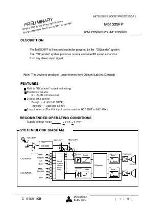 M61509 Datasheet PDF MITSUBISHI ELECTRIC 
