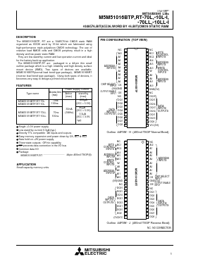 M5M51016BTRRT-70LL Datasheet PDF MITSUBISHI ELECTRIC 