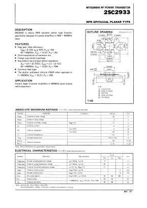 2SC2933 Datasheet PDF MITSUBISHI ELECTRIC 