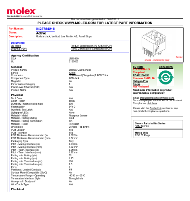 42878-6504 Datasheet PDF Molex Connectors