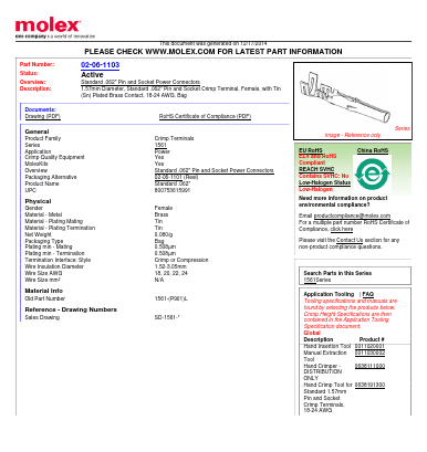 1561-(P901)L Datasheet PDF Molex Connectors