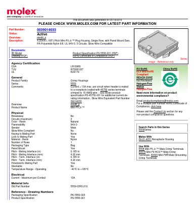 0039014033 Datasheet PDF Molex Connectors