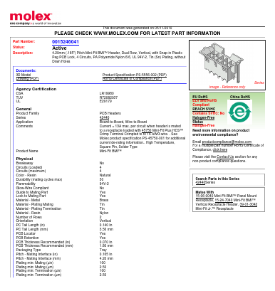 0015246041 Datasheet PDF Molex Connectors