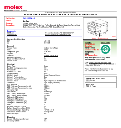 0432028816 Datasheet PDF Molex Connectors