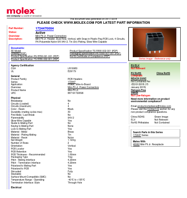 172447-0004 Datasheet PDF Molex Connectors