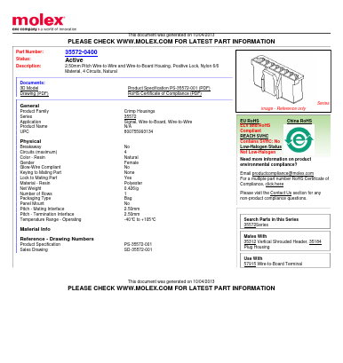 35572-0400 Datasheet PDF Molex Connectors