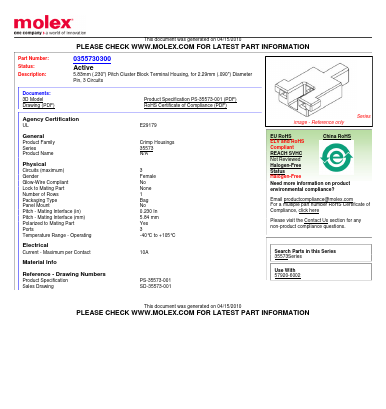 35573-0300 Datasheet PDF Molex Connectors