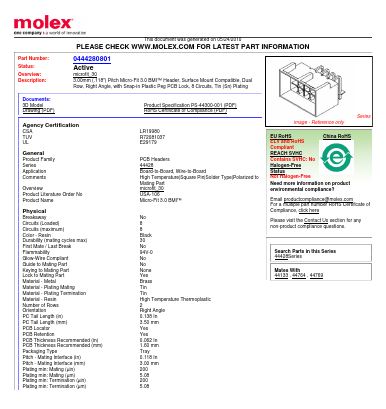 0444280801 Datasheet PDF Molex Connectors