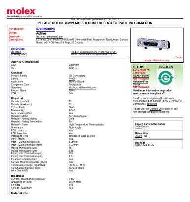 0749603028 Datasheet PDF Molex Connectors