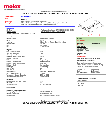 5035000991 Datasheet PDF Molex Connectors