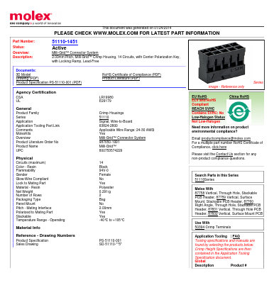 0511101451 Datasheet PDF Molex Connectors