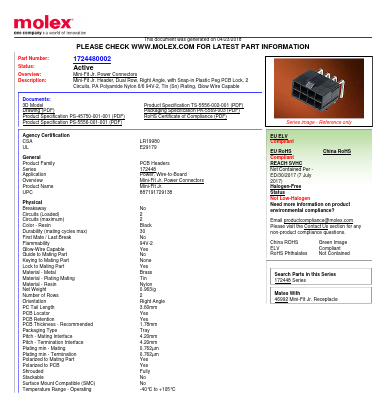 1724480002 Datasheet PDF Molex Connectors