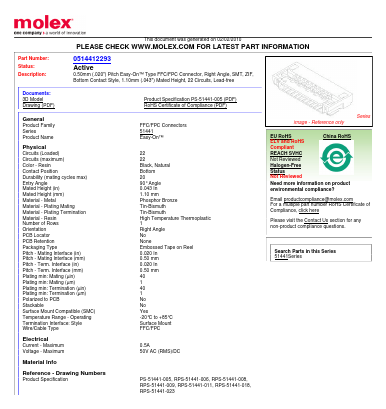 0514412293 Datasheet PDF Molex Connectors
