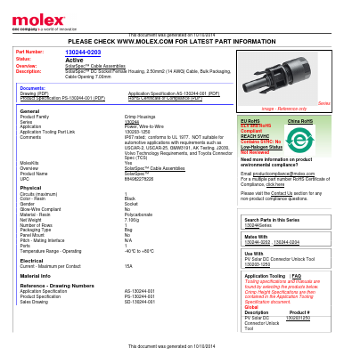 130244-0203 Datasheet PDF Molex Connectors