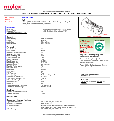 502584-1460 Datasheet PDF Molex Connectors