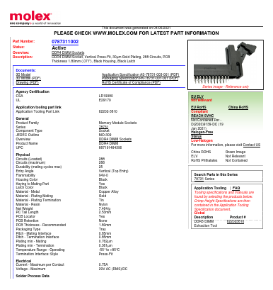 78731-1002 Datasheet PDF Molex Connectors
