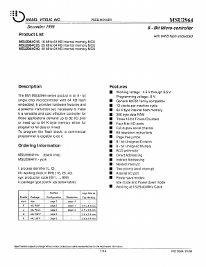 MSU2964 Datasheet PDF Mosel Vitelic Corporation 