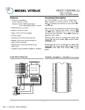 V62C1162048L-85B Datasheet PDF Mosel Vitelic Corporation 
