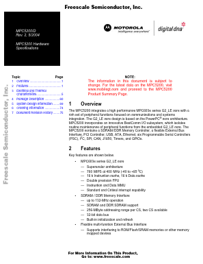 MPC5200CBV266 Datasheet PDF Motorola => Freescale