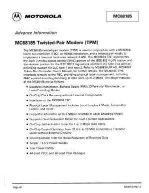 MC68185 Datasheet PDF Motorola => Freescale