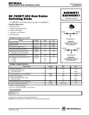 BAV99WT1 Datasheet PDF Motorola => Freescale
