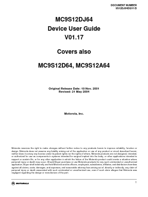 MC9S12D64 Datasheet PDF Motorola => Freescale