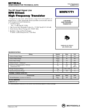 MRF577T1 Datasheet PDF Motorola => Freescale