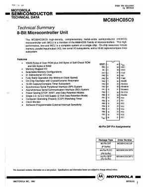 MC68HC05C9 Datasheet PDF Motorola => Freescale