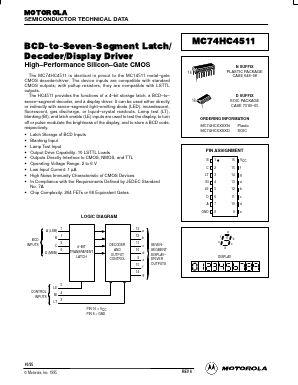 MC74HC4511 Datasheet PDF Motorola => Freescale